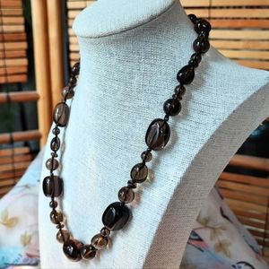 Smoke Brown Semi Precious Glass Stone Necklace Vintage New Condition